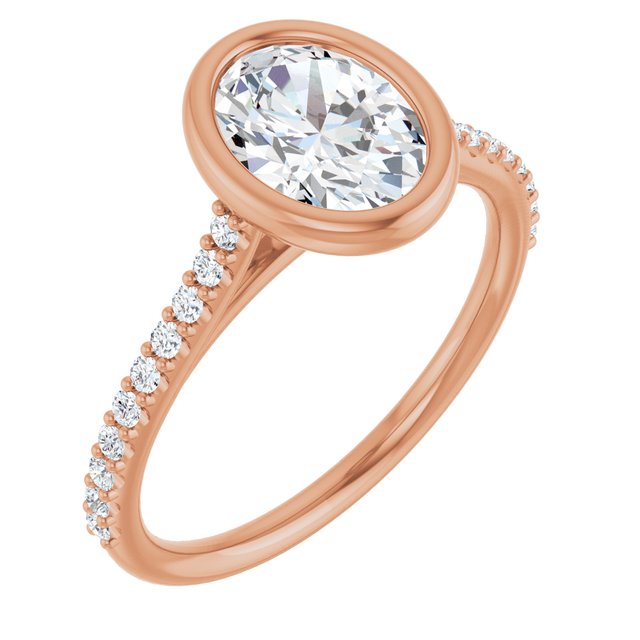 LAYLA Bezel Solitaire Oval Engagement Ring with Shoulder Diamonds - 18K Rose Gold - View 1