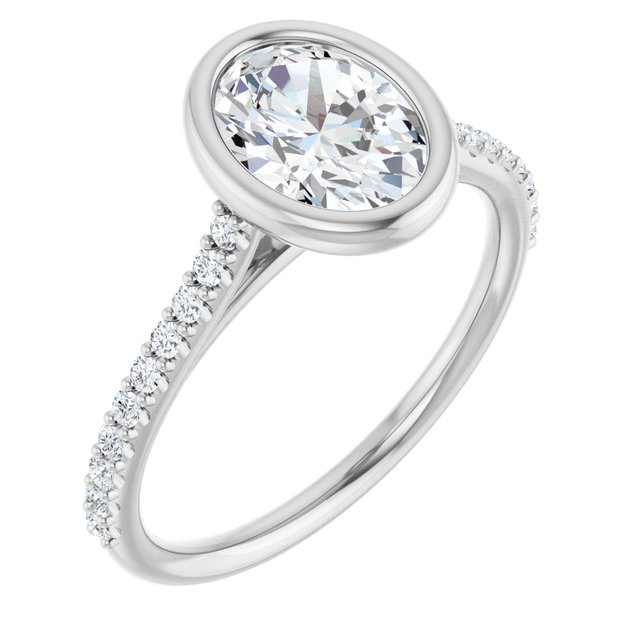 LAYLA Bezel Solitaire Oval Engagement Ring with Shoulder Diamonds - Platinum - View 1