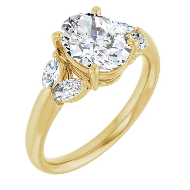 ELIZABETH Solitaire Oval Engagement Ring with Marquise Shoulder Diamonds - 18K Yellow Gold - View 1