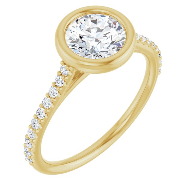 LAYLA Bezel Solitaire Round Engagement Ring with Shoulder Diamonds - 18K Yellow Gold - View 1