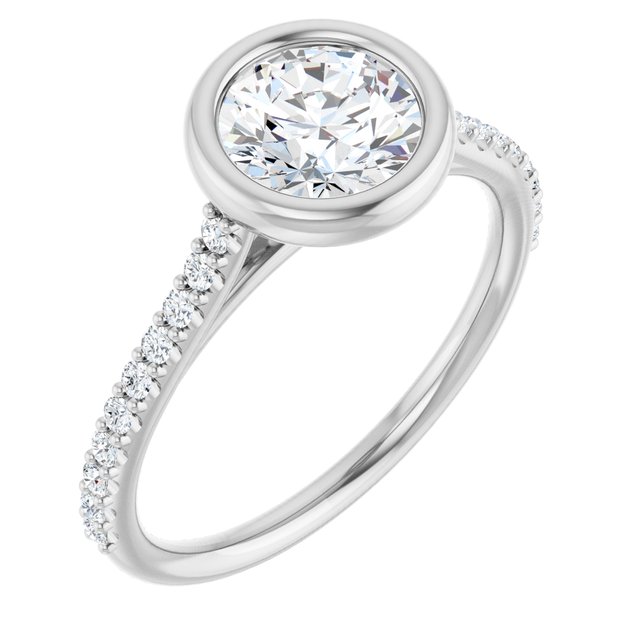 LAYLA Bezel Solitaire Round Engagement Ring with Shoulder Diamonds - Platinum - View 1