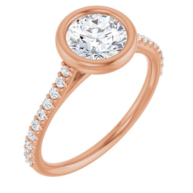 LAYLA Bezel Solitaire Round Engagement Ring with Shoulder Diamonds - 18K Rose Gold - View 1