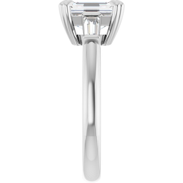 AMAL Double 4 Claw Emerald Engagement Ring with Tapered Baguettes - Platinum - View 4
