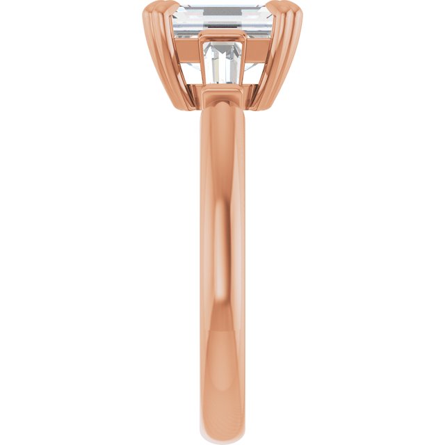 AMAL Double 4 Claw Emerald Engagement Ring with Tapered Baguettes - 18K Rose Gold - View 4