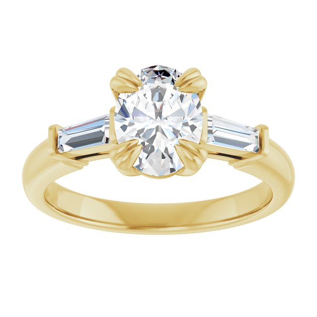 AMAL Double 4 Claw Oval Engagement Ring with Tapered Baguettes - 18K Yellow Gold - View 3
