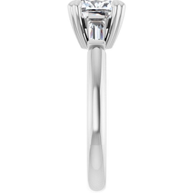 AMAL Double 4 Claw Cushion Engagement Ring with Tapered Baguettes - Platinum - View 4