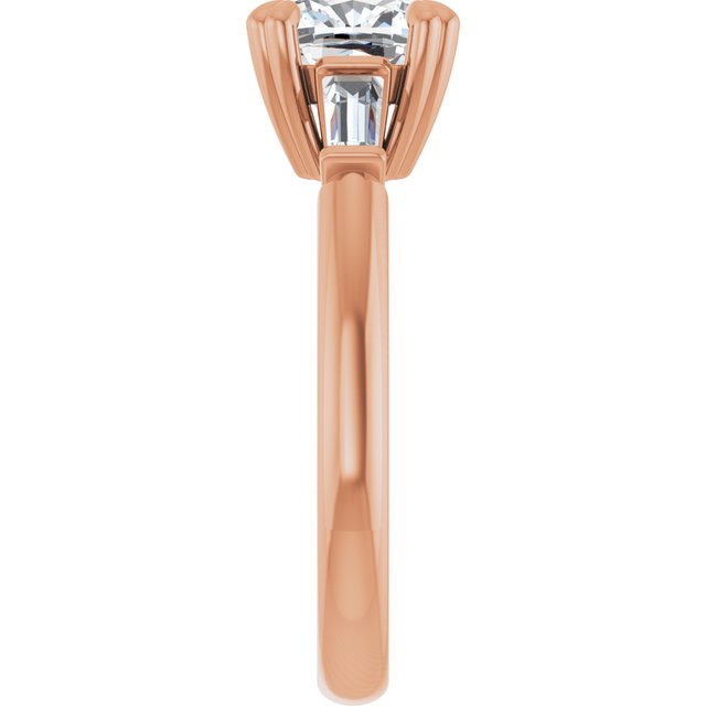 AMAL Double 4 Claw Cushion Engagement Ring with Tapered Baguettes - 18K Rose Gold - View 4
