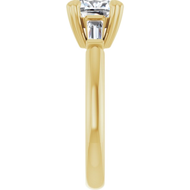 AMAL Double 4 Claw Cushion Engagement Ring with Tapered Baguettes - 18K Yellow Gold - View 4