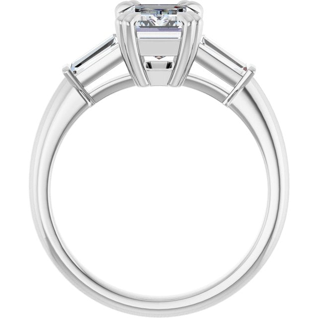 AMAL Double 4 Claw Emerald Engagement Ring with Tapered Baguettes - Platinum - View 2