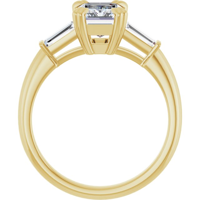 AMAL Double 4 Claw Emerald Engagement Ring with Tapered Baguettes - 18K Yellow Gold - View 2