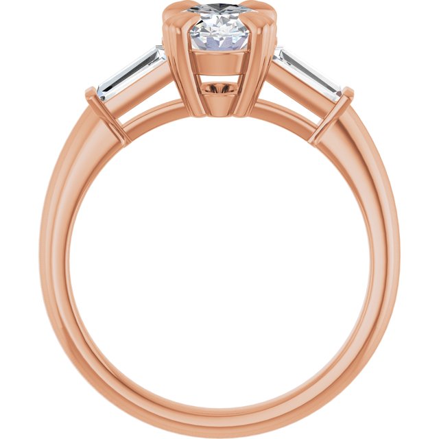 AMAL Double 4 Claw Oval Engagement Ring with Tapered Baguettes - 18K Rose Gold - View 2