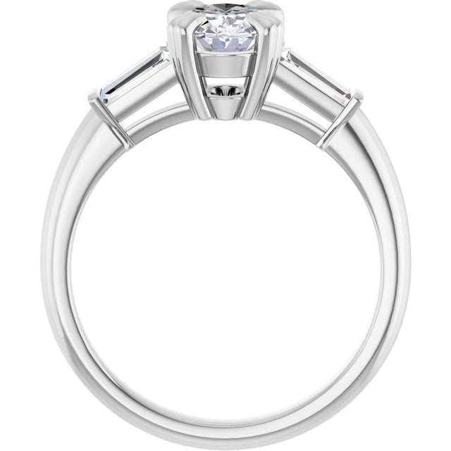 AMAL Double 4 Claw Oval Engagement Ring with Tapered Baguettes - Platinum - View 2