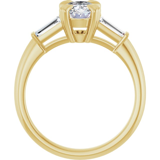 AMAL Double 4 Claw Oval Engagement Ring with Tapered Baguettes - 18K Yellow Gold - View 2