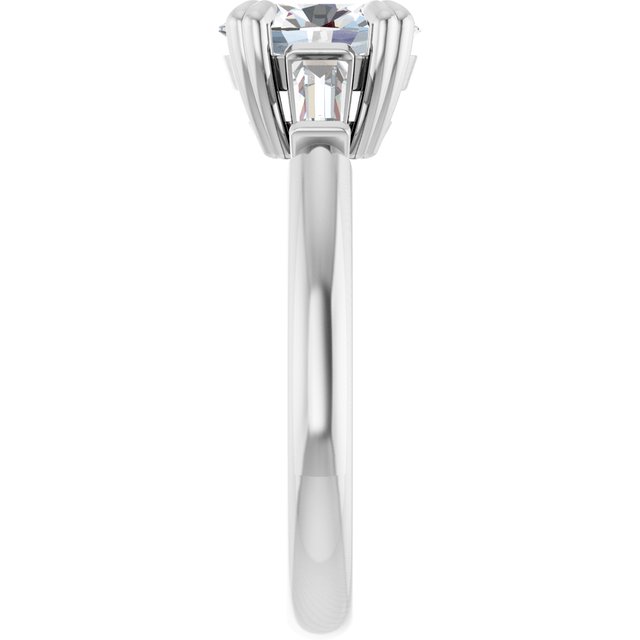 AMAL Double 4 Claw Oval Engagement Ring with Tapered Baguettes - Platinum - View 4