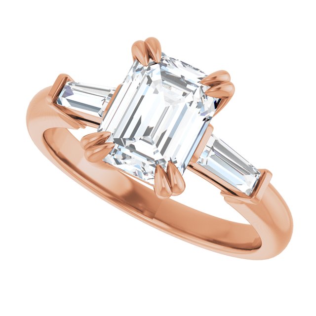 AMAL Double 4 Claw Emerald Engagement Ring with Tapered Baguettes - 18K Rose Gold - View 5
