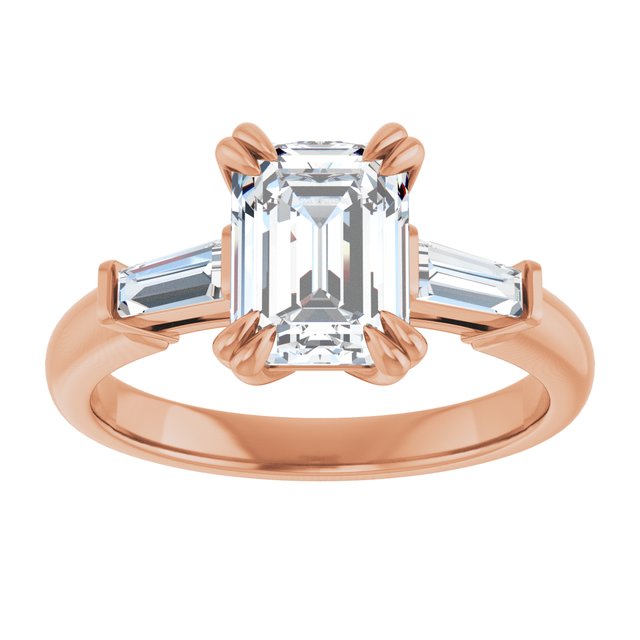 AMAL Double 4 Claw Emerald Engagement Ring with Tapered Baguettes - 18K Rose Gold - View 3
