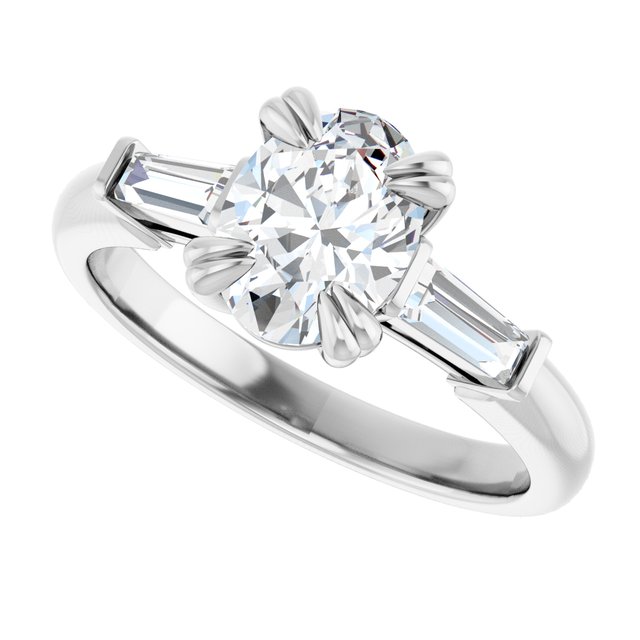 AMAL Double 4 Claw Oval Engagement Ring with Tapered Baguettes - Platinum - View 5