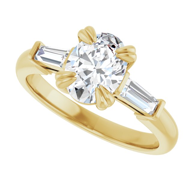 AMAL Double 4 Claw Oval Engagement Ring with Tapered Baguettes - 18K Yellow Gold - View 5