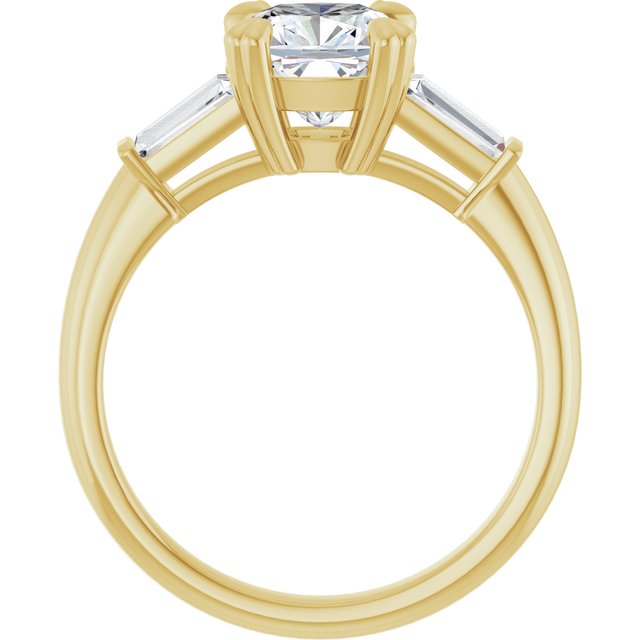 AMAL Double 4 Claw Cushion Engagement Ring with Tapered Baguettes - 18K Yellow Gold - View 2