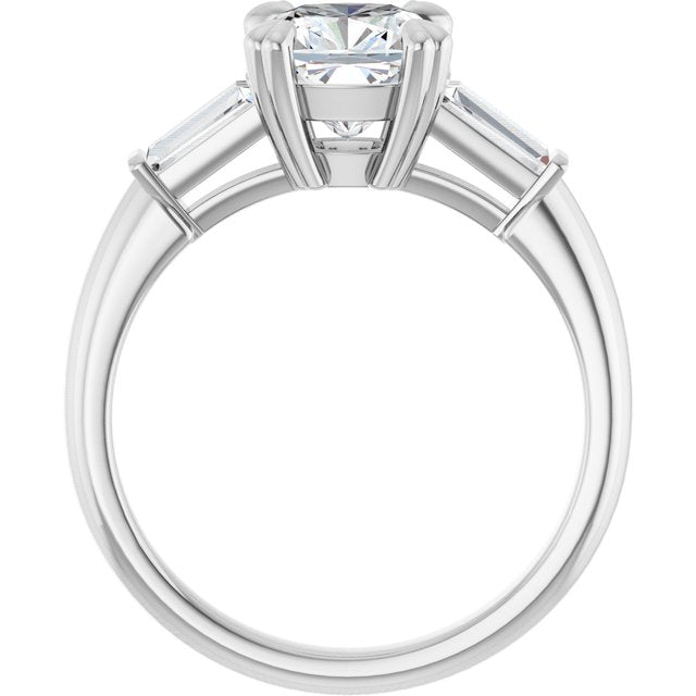 AMAL Double 4 Claw Cushion Engagement Ring with Tapered Baguettes - Platinum - View 2
