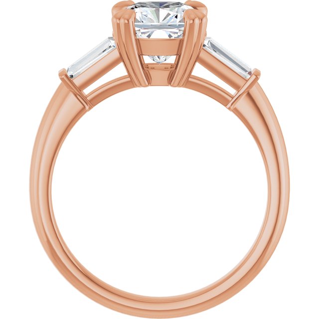 AMAL Double 4 Claw Cushion Engagement Ring with Tapered Baguettes - 18K Rose Gold - View 2