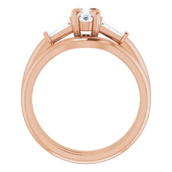 AMAL Double 4 claw Engagement ring with tapered baguettes