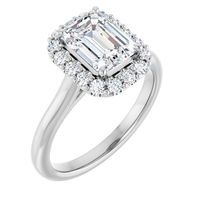 KOURTNEY Halo Emerald Engagement Ring - Platinum - View 1