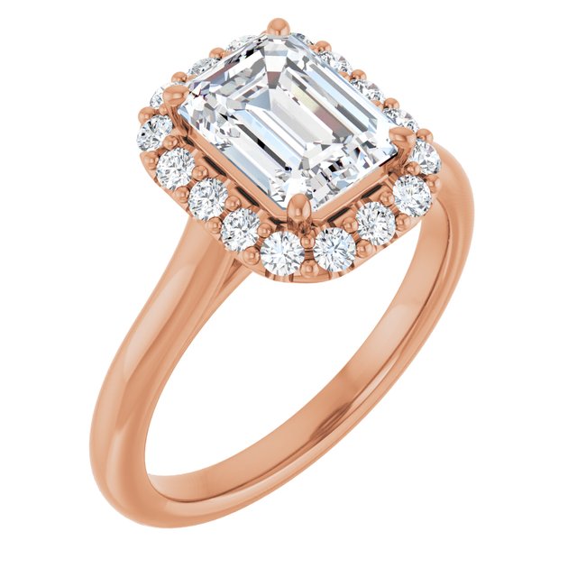 KOURTNEY Halo Emerald Engagement Ring - 18K Rose Gold - View 1