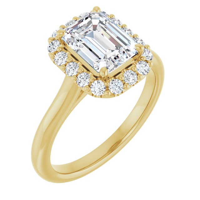 KOURTNEY Halo Emerald Engagement Ring - 18K Yellow Gold - View 1