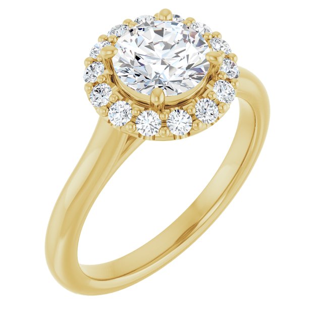 KOURTNEY Halo Round Engagement Ring - 18K Yellow Gold - View 1