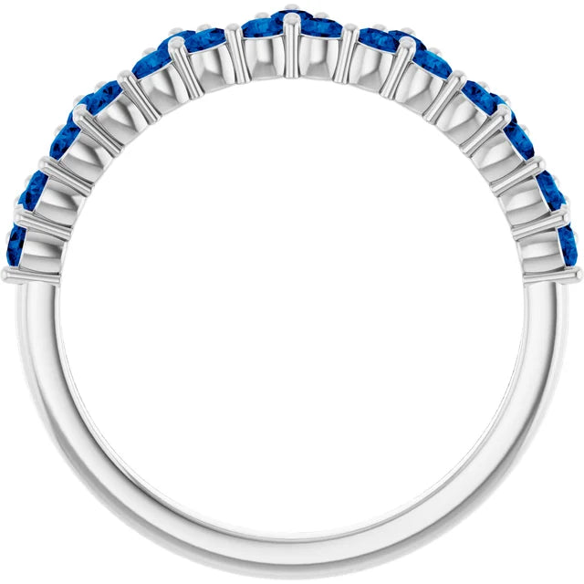 10K White Lab-Grown Blue Sapphire Crown Ring