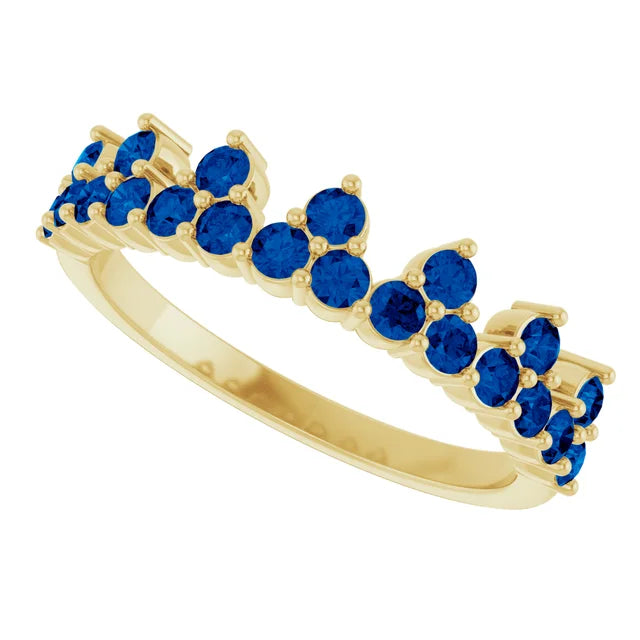 10K White Lab-Grown Blue Sapphire Crown Ring