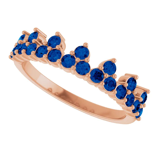 10K White Lab-Grown Blue Sapphire Crown Ring