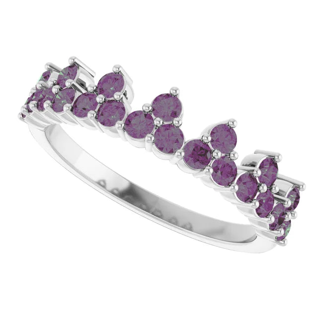 10K White Lab-Grown Blue Sapphire Crown Ring
