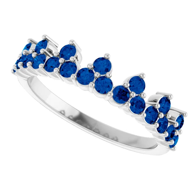 10K White Lab-Grown Blue Sapphire Crown Ring