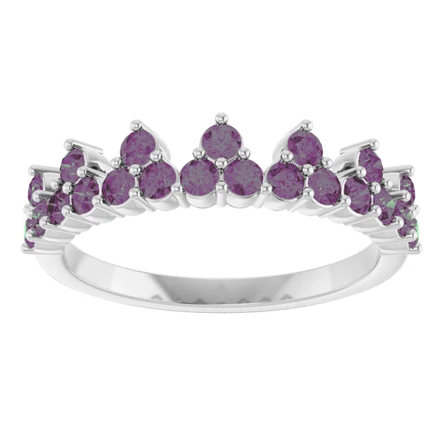 10K White Lab-Grown Blue Sapphire Crown Ring