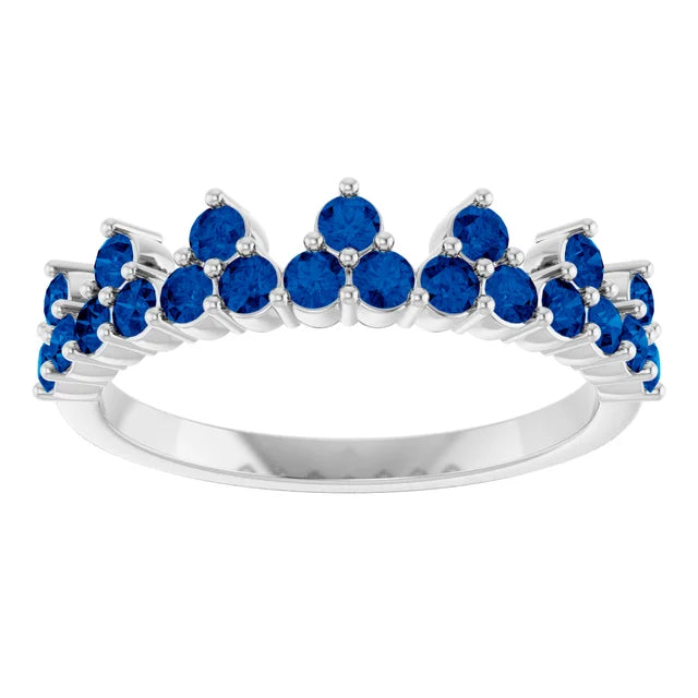 10K White Lab-Grown Blue Sapphire Crown Ring