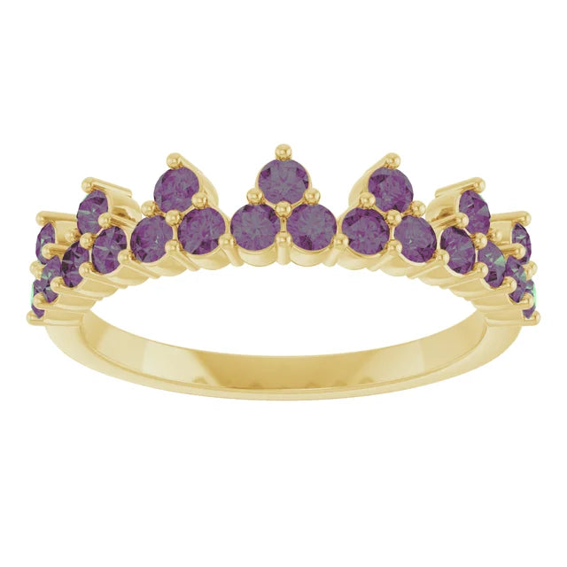 10K White Lab-Grown Blue Sapphire Crown Ring