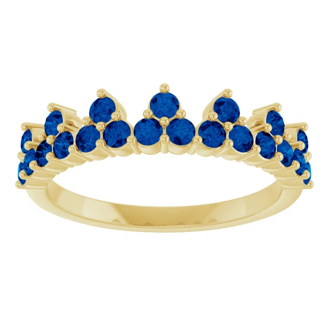 10K White Lab-Grown Blue Sapphire Crown Ring