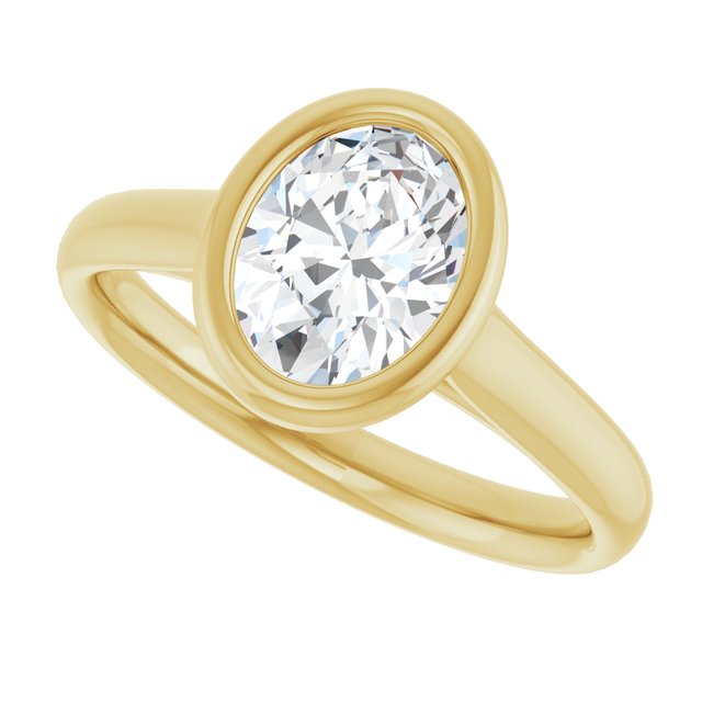 PARIS Bezel Set Solitaire Oval Engagement Ring - 18K Yellow Gold - View 5