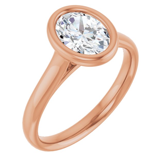 PARIS Bezel Set Solitaire Oval Engagement Ring - 18K Rose Gold - View 1