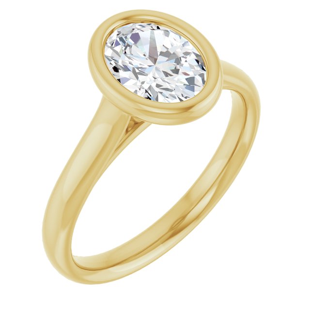 PARIS Bezel Set Solitaire Oval Engagement Ring - 18K Yellow Gold - View 1