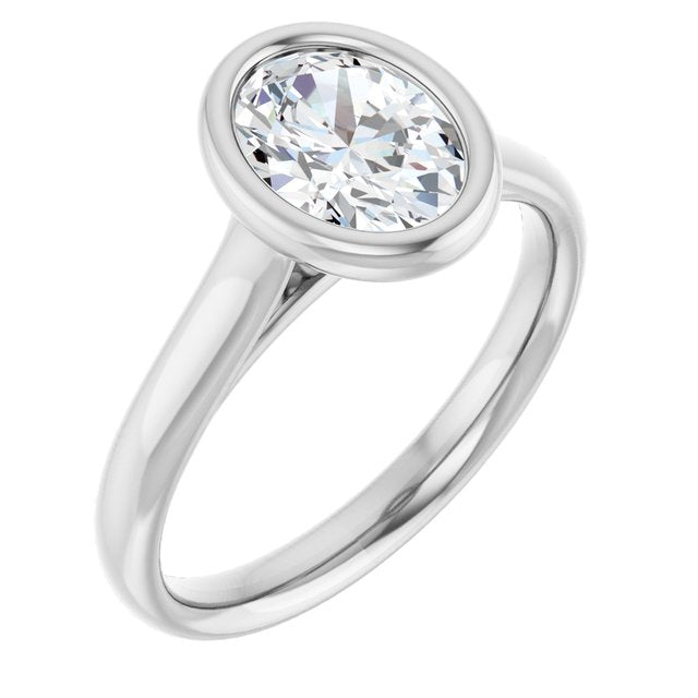 PARIS Bezel Set Solitaire Oval Engagement Ring - Platinum - View 1