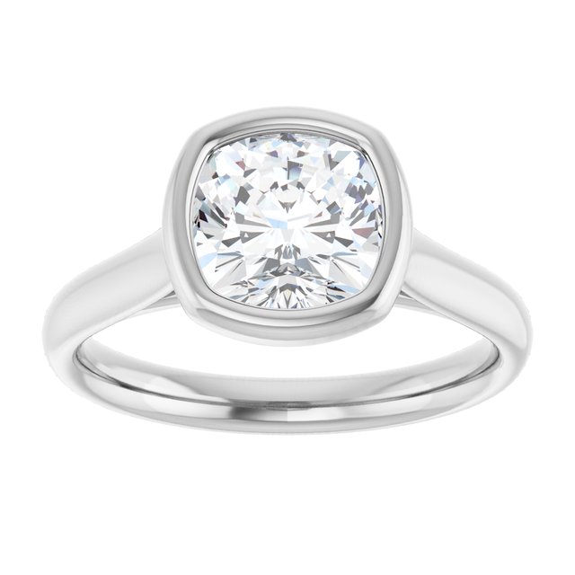 PARIS Bezel Set Solitaire Cushion Engagement Ring - Platinum - View 3