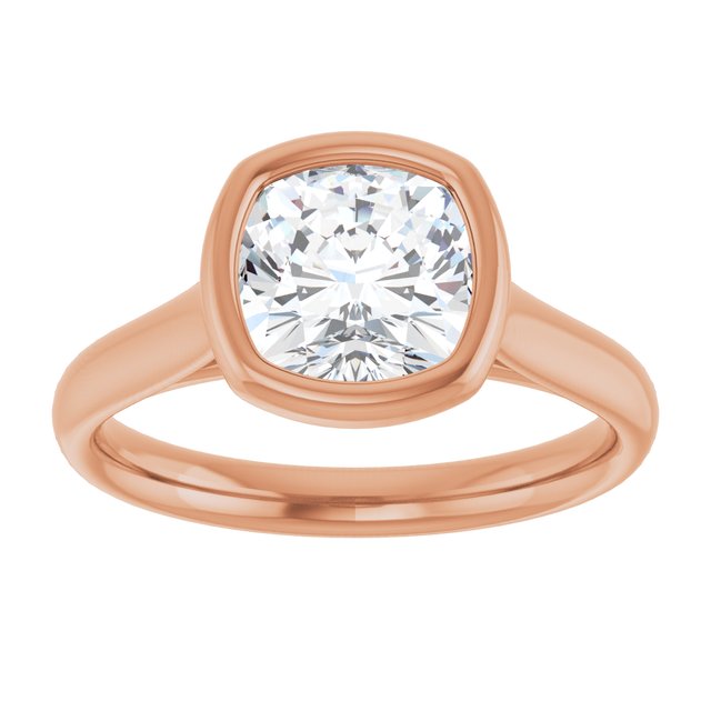PARIS Bezel Set Solitaire Cushion Engagement Ring - 18K Rose Gold - View 3