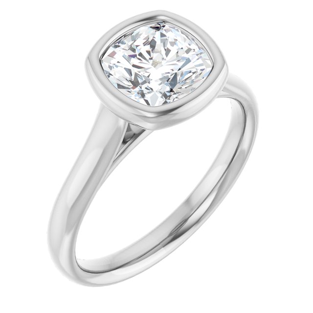 PARIS Bezel Set Solitaire Cushion Engagement Ring - Platinum - View 1