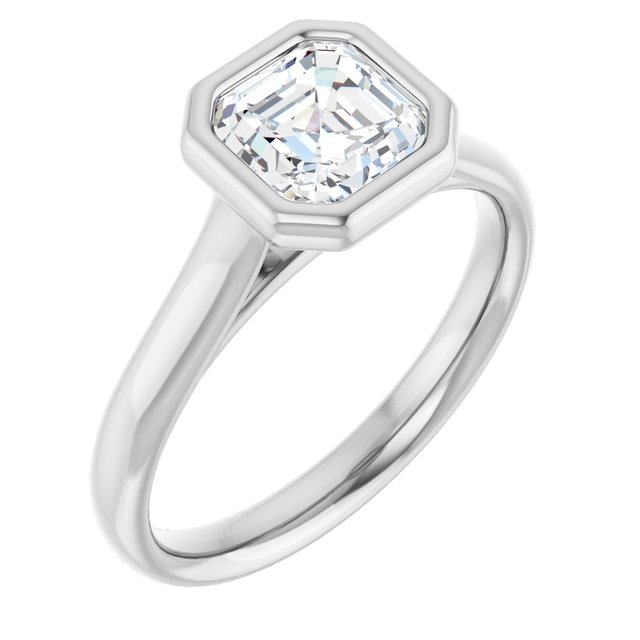 PARIS Bezel Set Solitaire Asscher Engagement Ring - Platinum - View 1