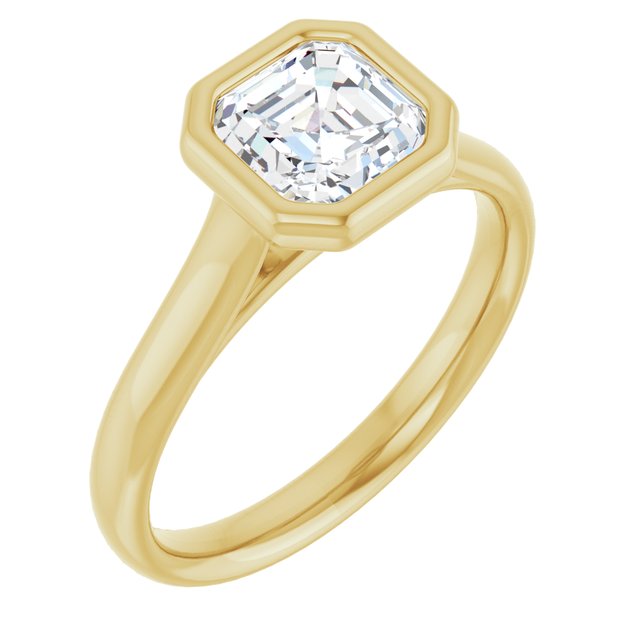 PARIS Bezel Set Solitaire Asscher Engagement Ring - 18K Yellow Gold - View 1