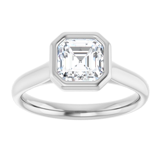 PARIS Bezel Set Solitaire Asscher Engagement Ring - Platinum - View 3