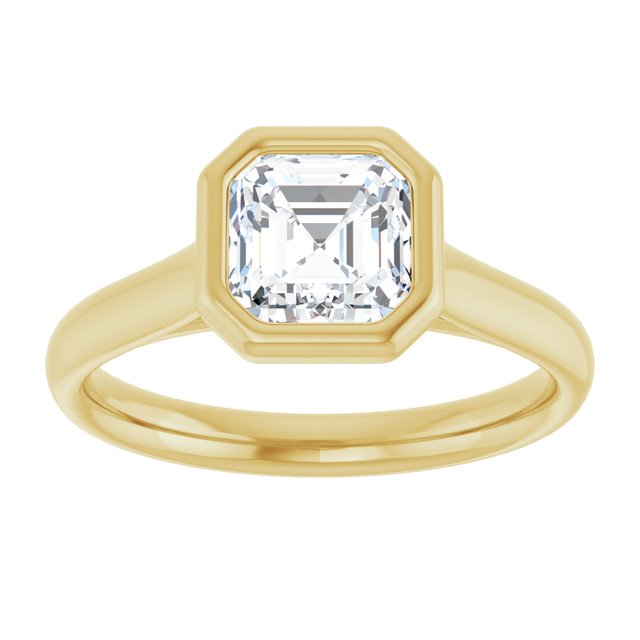 PARIS Bezel Set Solitaire Asscher Engagement Ring - 18K Yellow Gold - View 3